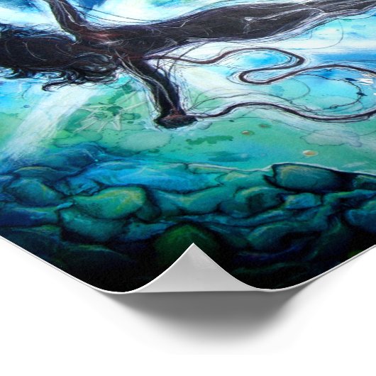 Vrouw drijvende Waterverf Poster (Hoek)