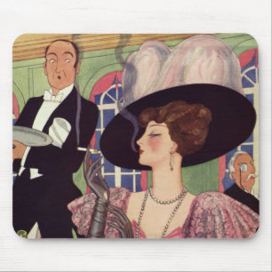 vrouw Drink champagne Roking Cigarette Muismat