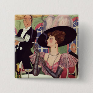  vrouw Drink champagne Roking Cigarette Vierkante Button 5,1 Cm