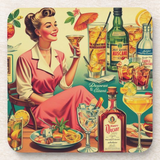  vrouw Drink cocktails illustratie Bier Onderzetter (Voorkant)