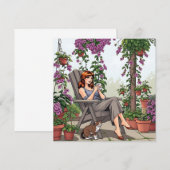  vrouw Drink koffie, haar hond en Planten (Voorkant / Achterkant)