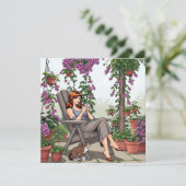  vrouw Drink koffie, haar hond en Planten (Staand voorkant)