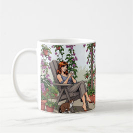  vrouw Drink koffie, haar hond en Planten Koffiemok