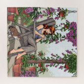  vrouw Drink koffie, haar hond en Planten Legpuzzel (Horizontaal)