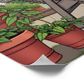 vrouw Drink koffie, haar hond en Planten Poster (Hoek)