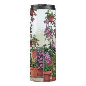 vrouw Drink koffie, haar hond en Planten Thermosbeker (Achterkant)