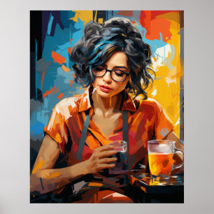 Vrouw drink koffie poster