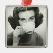 Vrouw Drink Metalen Ornament (Voorkant)