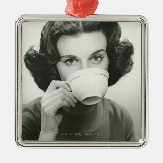 Vrouw Drink Metalen Ornament (Voorkant)