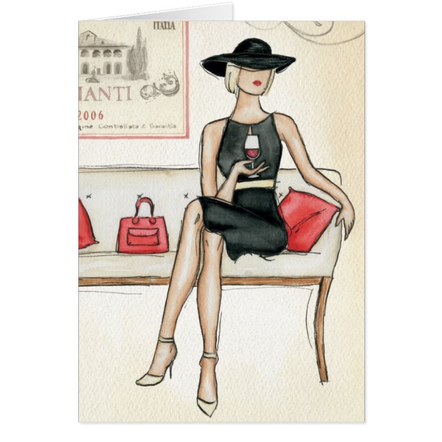 Vrouw Drink rode wijn (Voorkant)