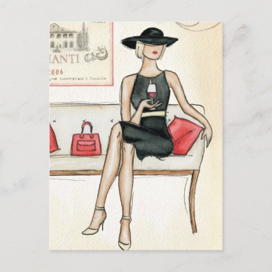 Vrouw Drink rode wijn Briefkaart (Voorkant)