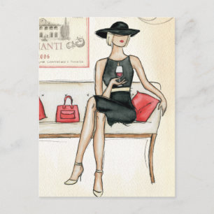 Vrouw Drink rode wijn Briefkaart