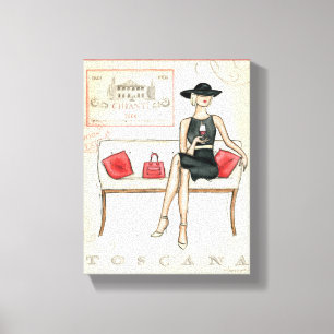 Vrouw Drink rode wijn Canvas Afdruk