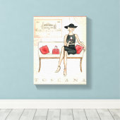 Vrouw Drink rode wijn Canvas Afdruk (Insitu (Houten vloer))