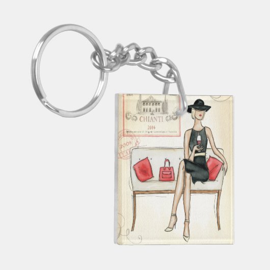 Vrouw Drink rode wijn Sleutelhanger (Voorkant Links)
