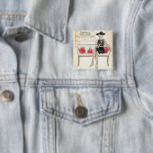 Vrouw Drink rode wijn Vierkante Button 5,1 Cm (In situ)