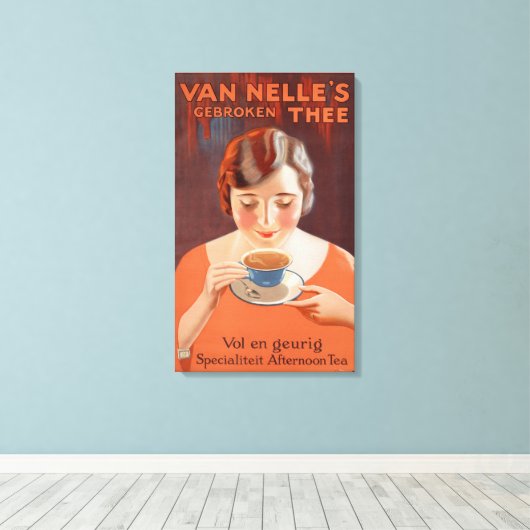  vrouw Drink thee Canvas Afdruk (Insitu (Houten vloer))