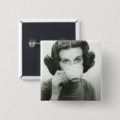 Vrouw Drink Vierkante Button 5,1 Cm (Voorkant /achterkant)