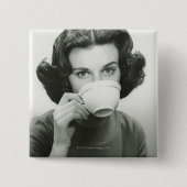 Vrouw Drink Vierkante Button 5,1 Cm (Voorkant)