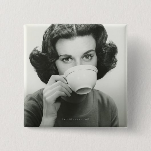 Vrouw Drink Vierkante Button 5,1 Cm (Voorkant)