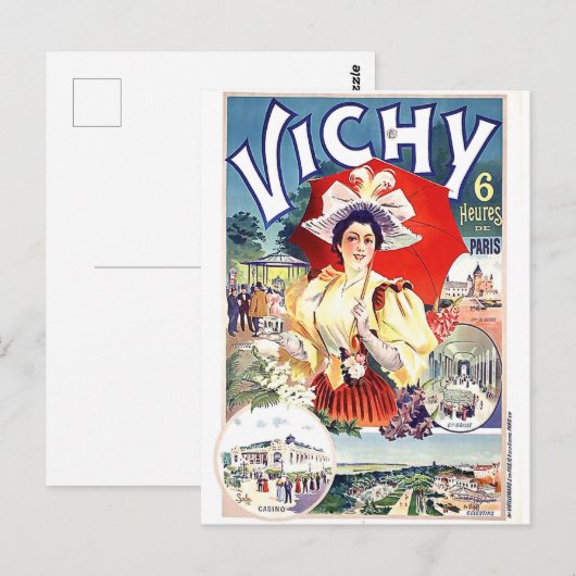 Vrouw drink water uit de stad Vichy spa, Frankrijk Briefkaart (Voorkant / Achterkant)