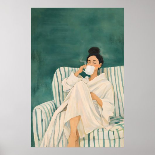 Vrouw Drinkt Poster van Coffee, Cozy Ochtend (Voorkant)