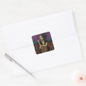 Vrouw drinkt thee bij het circus vierkante sticker (Envelop)