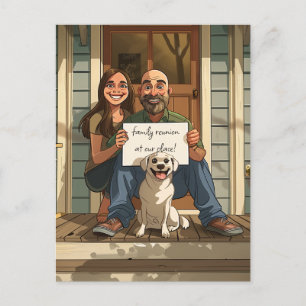 Vrouw, echtgenoot en de hond briefkaart