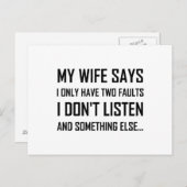 Vrouw echtgenoot twee fouten niet luisteren grappi briefkaart (Voorkant / Achterkant)