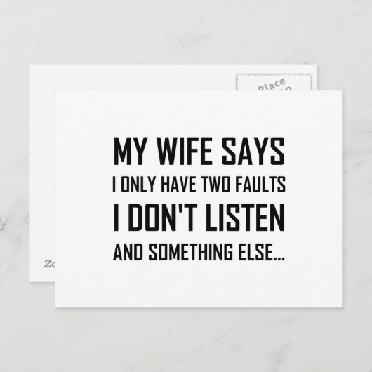 Vrouw echtgenoot twee fouten niet luisteren grappi briefkaart (Voorkant / Achterkant)