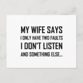 Vrouw echtgenoot twee fouten niet luisteren grappi briefkaart (Voorkant)
