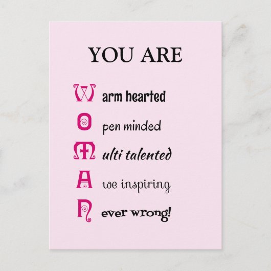 VROUW eigen-waarde inspirerend Briefkaart (Voorkant)