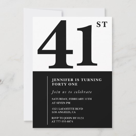 Vrouw Elegant 41e verjaardag uitnodiging Zwart (Voorkant)