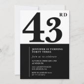 Vrouw Elegant 43e verjaardag uitnodiging Zwart (Voorkant)