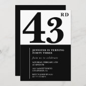 Vrouw Elegant 43e verjaardag uitnodiging Zwart (Voorkant / Achterkant)