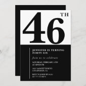 Vrouw Elegant 46ste verjaardag uitnodiging Zwart (Voorkant / Achterkant)
