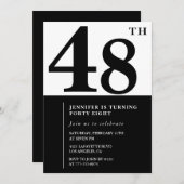 Vrouw Elegant 48e verjaardag uitnodiging Zwart (Voorkant / Achterkant)