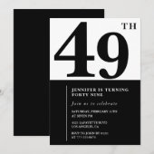 Vrouw Elegant 49ste verjaardag uitnodiging Zwart (Voorkant / Achterkant)