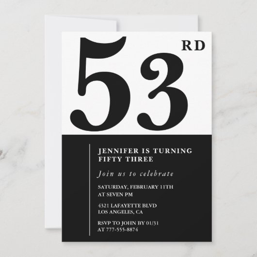Vrouw Elegant 53e verjaardag uitnodiging Zwart (Voorkant)