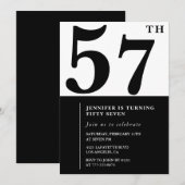 Vrouw Elegant 57e verjaardag uitnodiging Zwart (Voorkant / Achterkant)