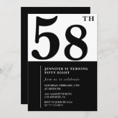 Vrouw Elegant 58ste verjaardag uitnodiging Zwart (Voorkant / Achterkant)