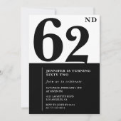 Vrouw Elegant 62e verjaardag uitnodiging Zwart (Voorkant)