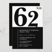 Vrouw Elegant 62e verjaardag uitnodiging Zwart (Voorkant / Achterkant)