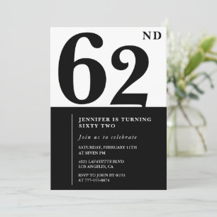 Vrouw Elegant 62ste verjaardagsuitnodiging Zwart  Kaart
