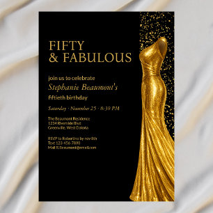 Vrouw Elegant Fantastisch Gouden Jurk 50e Verjaard Kaart