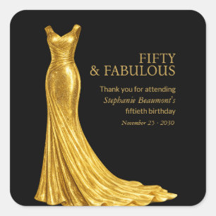 Vrouw Elegant Fantastisch Gouden Jurk 50e Verjaard Vierkante Sticker