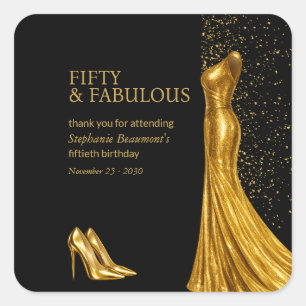 Vrouw Elegant Fantastisch Gouden Jurk 50e Verjaard Vierkante Sticker