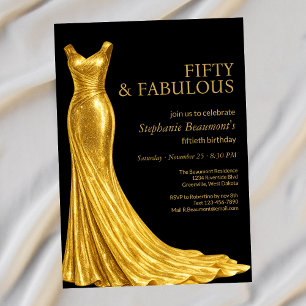 Vrouw Elegant Prachtige Gouden Jurk 50e Verjaardag Kaart
