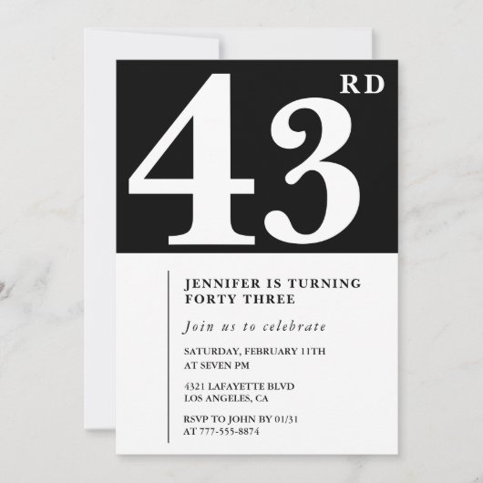Vrouw Elegante 43e verjaardag uitnodiging Chic Sim (Voorkant)