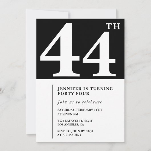 Vrouw Elegante 44e verjaardag uitnodiging Chic Sim (Voorkant)
